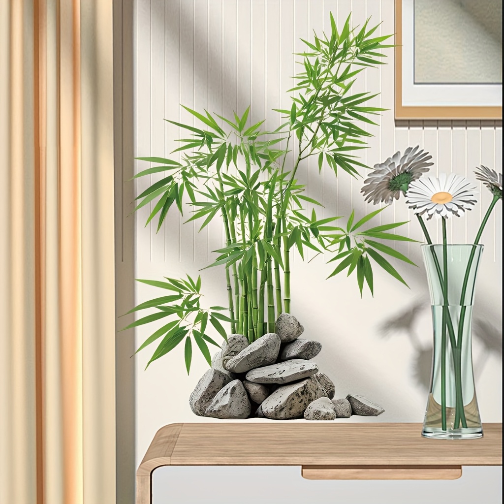 Office Furniture At Home - Watercolor Green Bamboo Leaf Plant Wall