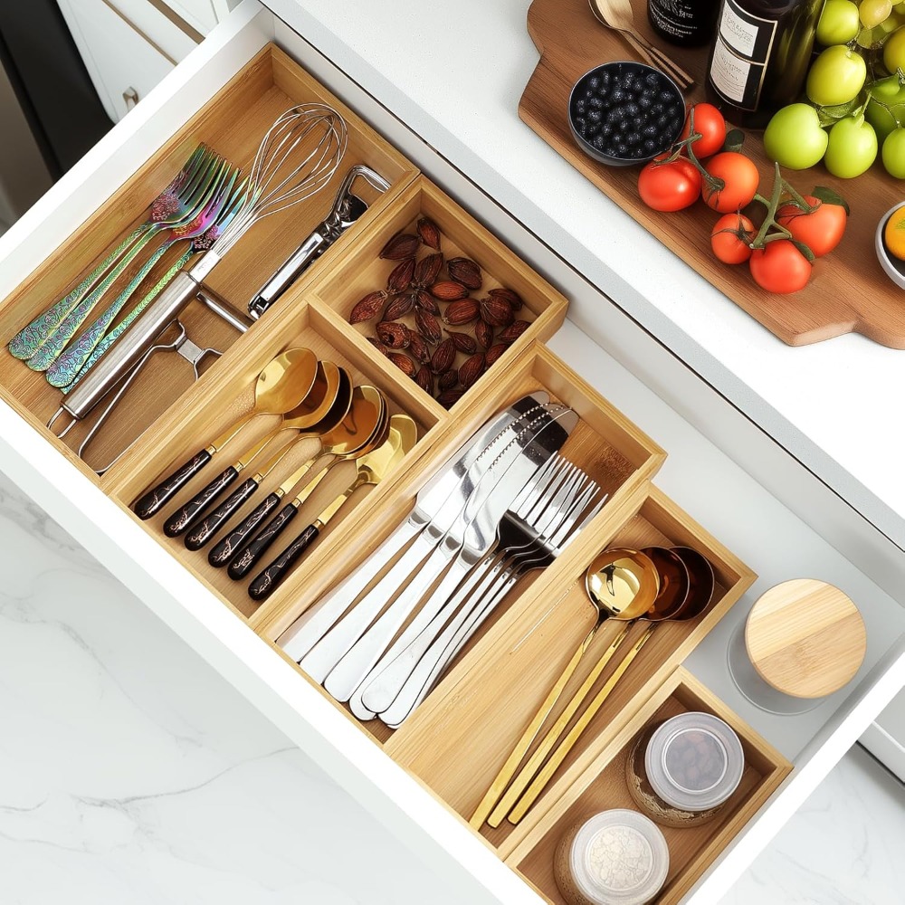 5-Piece Bamboo Drawer Organize - Drawer Organizer Tray のレビューと価格