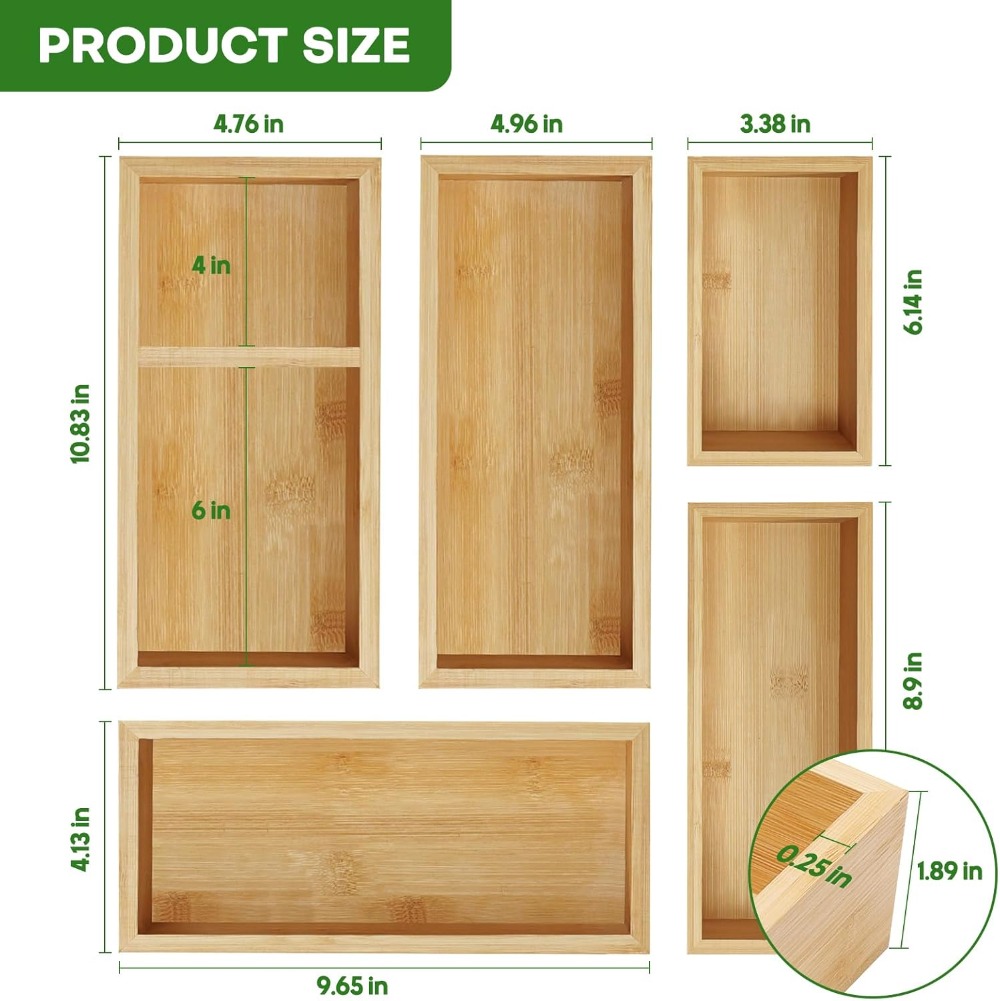 5-Piece Bamboo Drawer Organize - Drawer Organizer Tray のレビューと価格