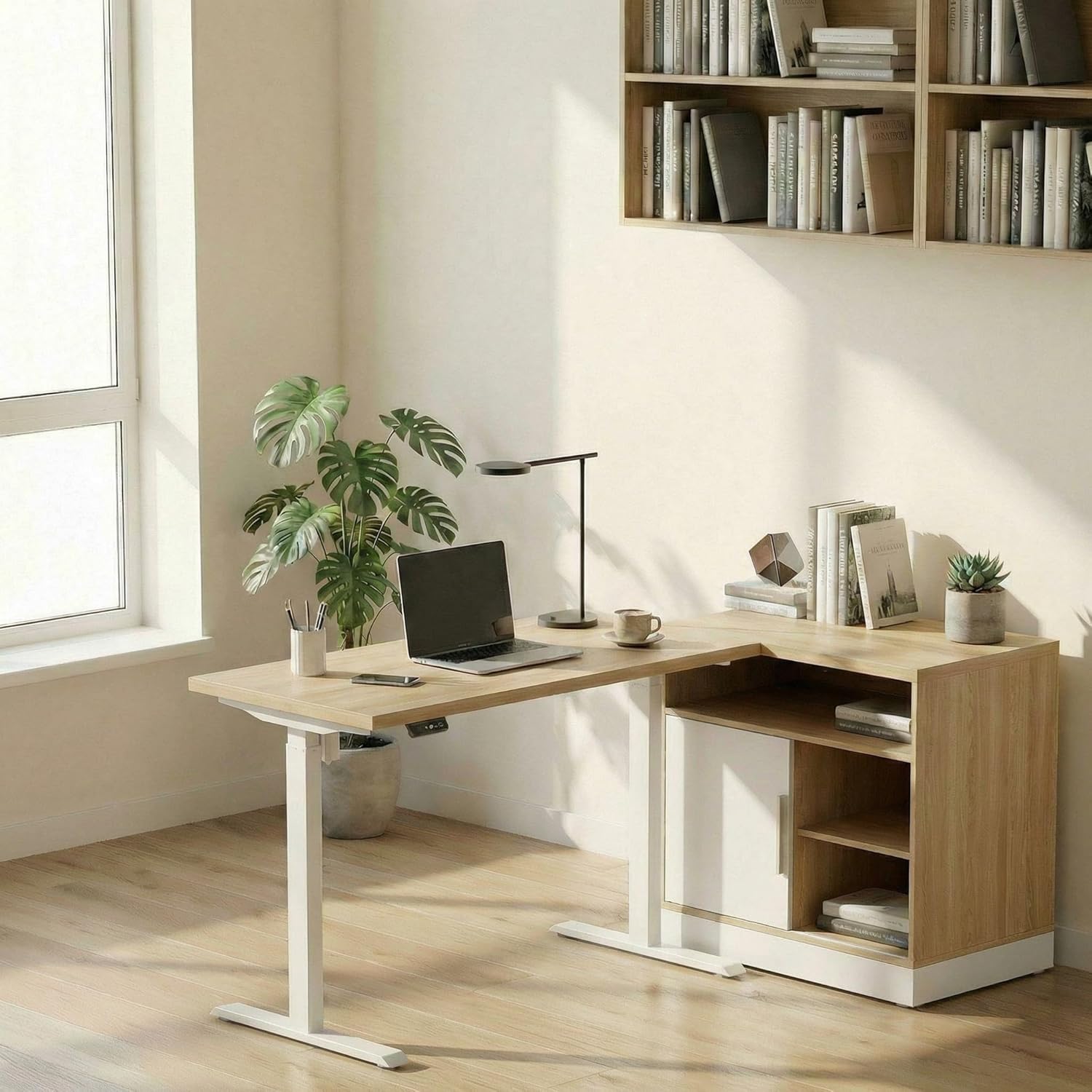 Electric Standing Desk with St - Credenza Office Storage のレビューと価格