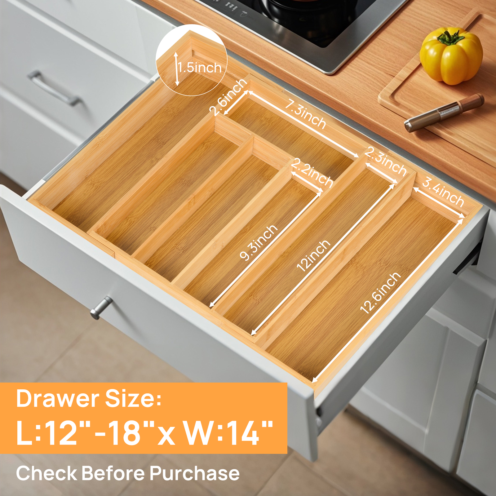 Bamboo Kitchen Drawer Organize - Drawer Organizer Tray のレビューと価格