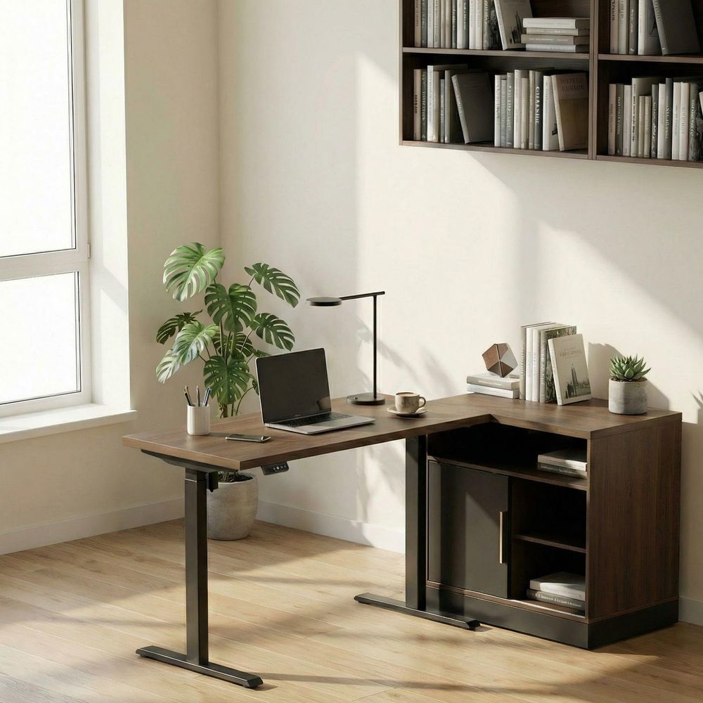 Electric Standing Desk with St - Credenza Office Storage のレビューと価格